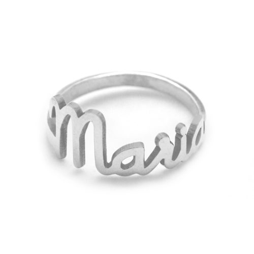 Anillo de plata personalizable con nombre con fuente Infant