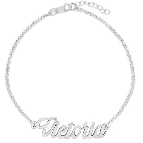 Pulsera de plata personalizable con nombre con fuente glamorous