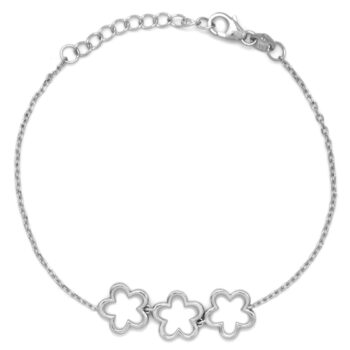 Pulsera de plata triple con tres formas geometricas de flor