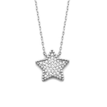 Collar de plata con forma de estrella de cinco puntas totalmenre cubierta de circonitas blancas