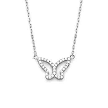 Collar de plata con forma de mariposa con circonitas blancas en el contorno