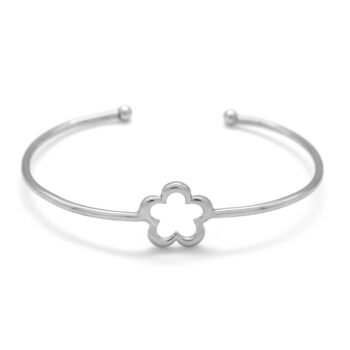 Pulsera rigida de plata con forma geometrica de flor