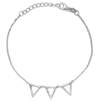 Pulsera de plata con tres triangulos como forma geometrica