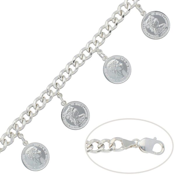 Pulsera monedas barbada hueca plata 925mm