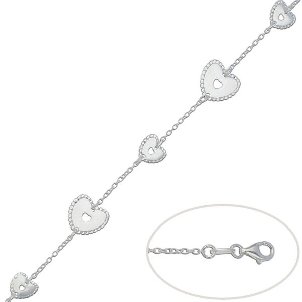 Pulsera plata 925mm corazones