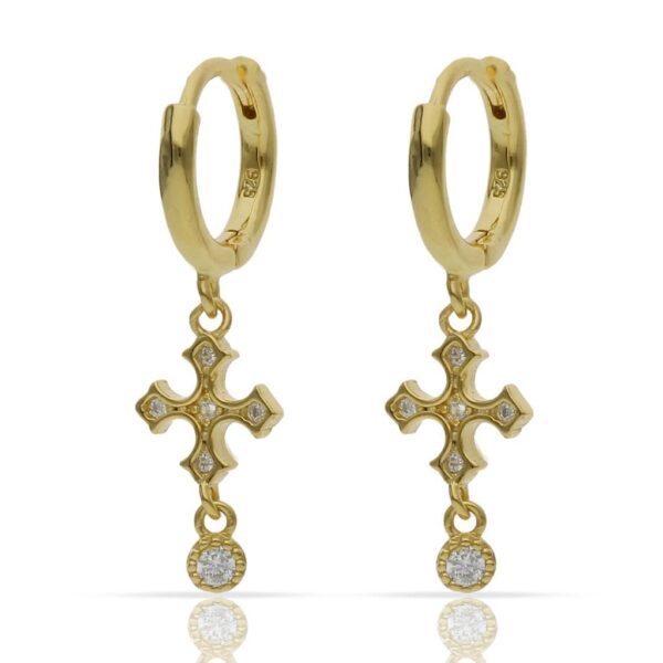 Aros plata chapada oro cruz circonitas - 4mm