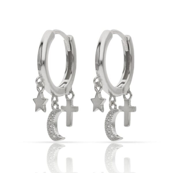 Aros plata 925mm. Estrella + luna + cruz - 5mm