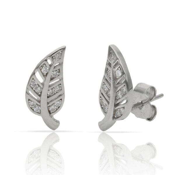 Pendientes plata 925mm hoja circonitas - 6x14mm