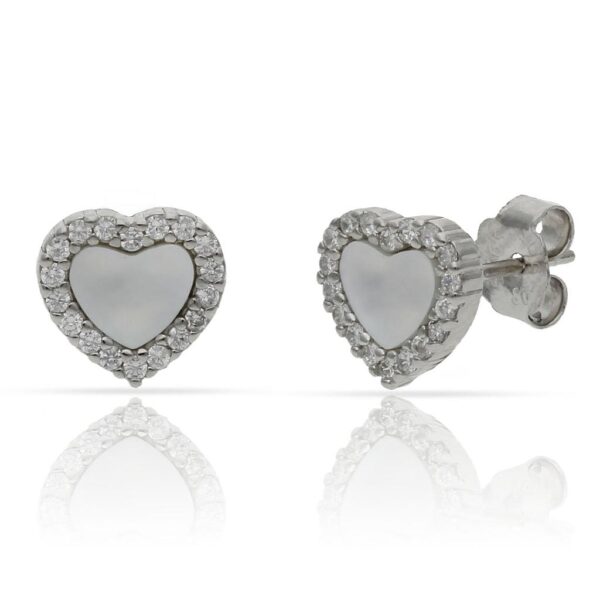 Pendientes plata 925mm corazon nacar circonitas - 8.50mm