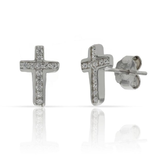 Pendientes plata 925mm cruz circonitas - 7x10mm