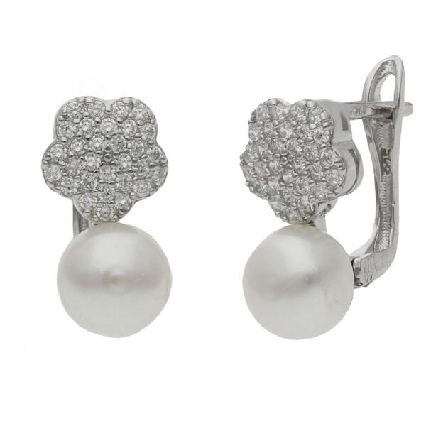 Pendientes flor perlas plata 925mm - 7x9mm