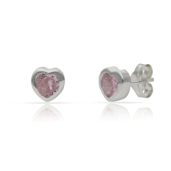 Pendientes plata 925mm corazon piedra rosa - 6mm