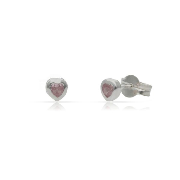 Pendientes plata 925mm corazon piedra rosa - 4mm