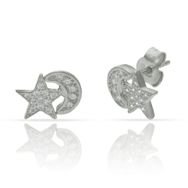 Pendientes plata 925mm estrella + luna circonitas - 10x7mm