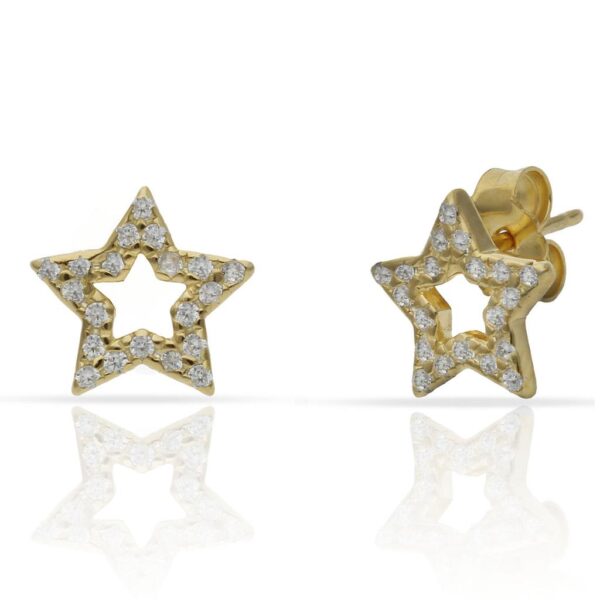 Pendientes plata chapada oro estrellas circonitas - 10mm