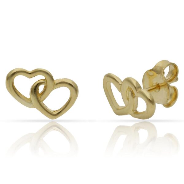 Pendientes plata chapada oro corazones - 11x8mm