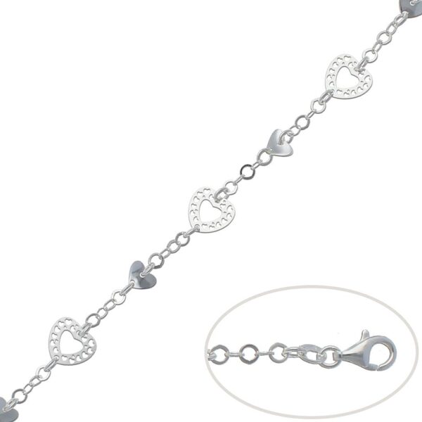 Pulsera plata 925mm corazones
