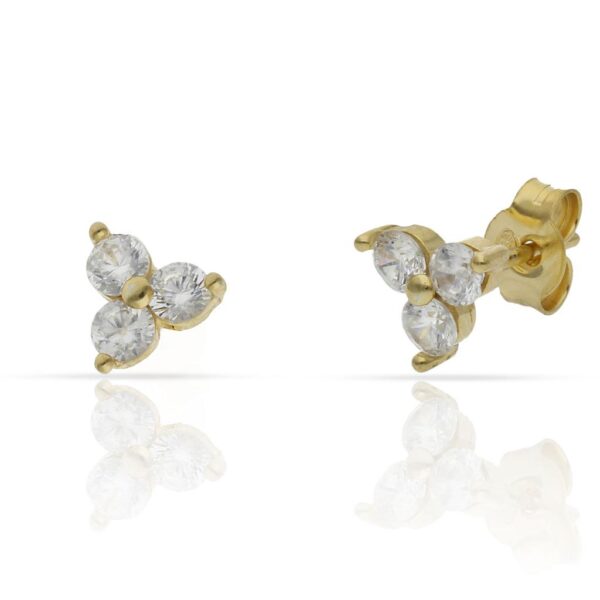 Pendientes plata chapada oro trebol circonitas - 6.50mm