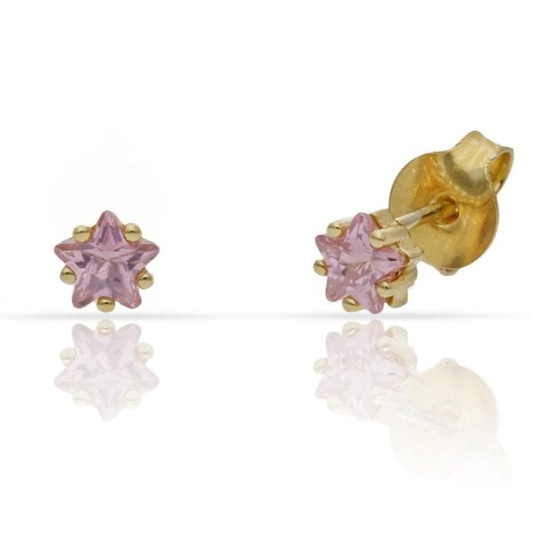 Pendientes plata chapada oro piedra estrella rosa - 5mm