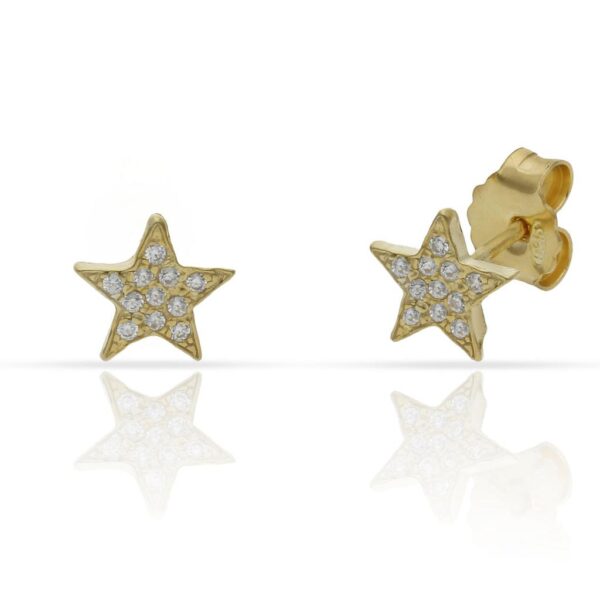 Pendientes plata chapada oro estrellas circonitas - 7mm