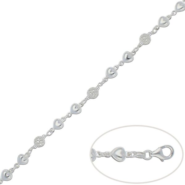 Pulsera plata 925mm corazones + bolas