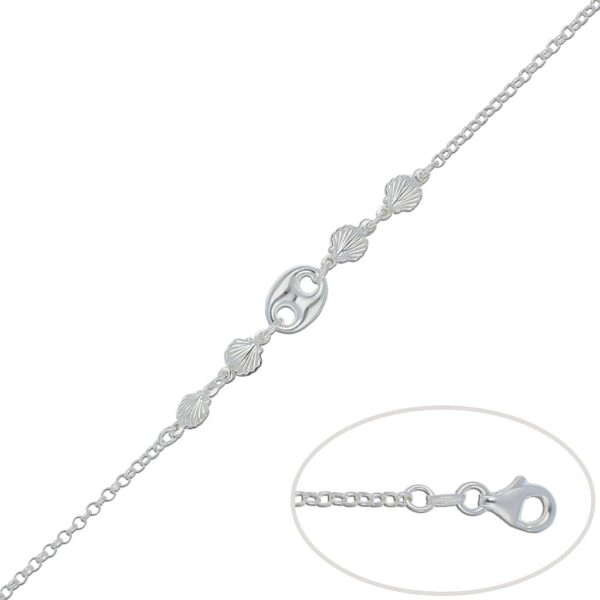 Pulsera plata 925mm calabrote + conchas