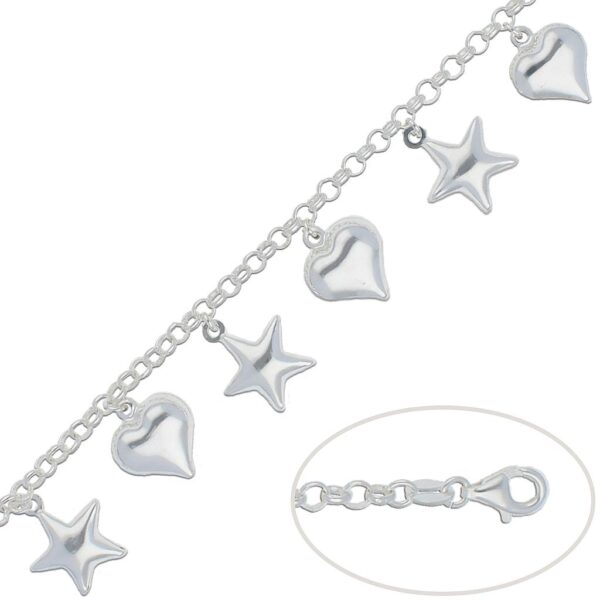 Pulsera plata 925mm estrellas - corazones