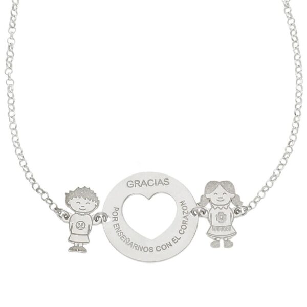 Gargantilla plata 925mm corazon + niños