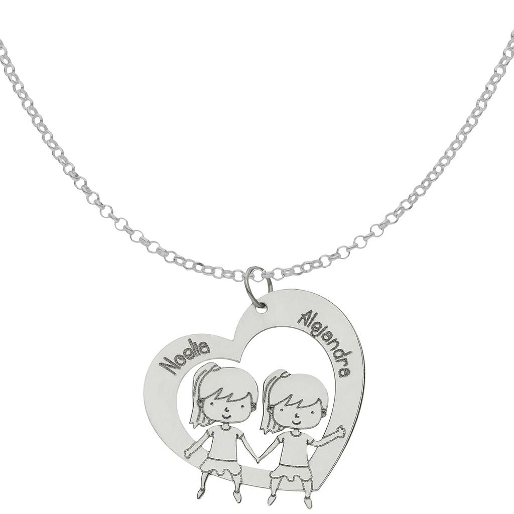 Gargantilla plata 925mm corazon + niñas