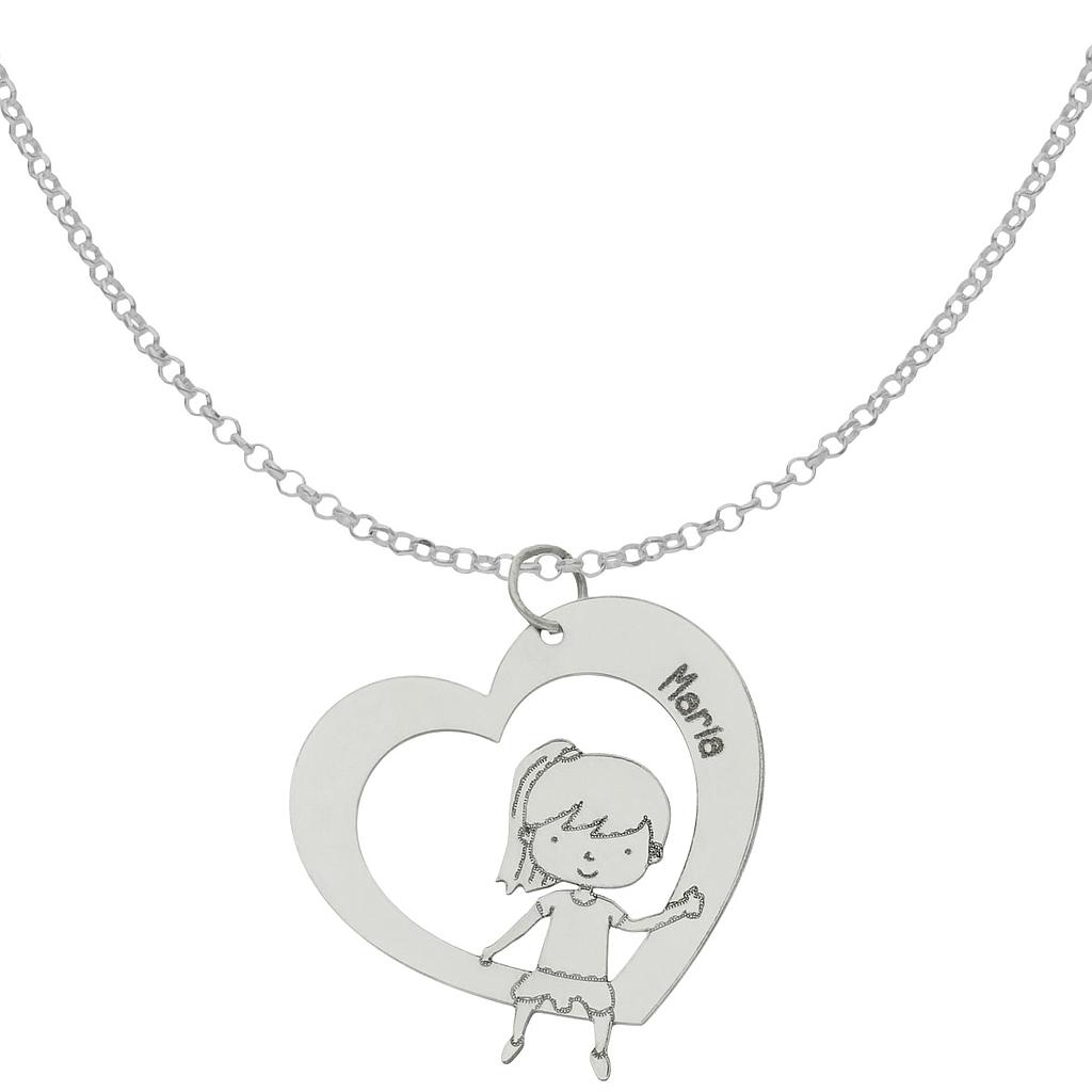 Gargantilla plata 925mm corazon + niña