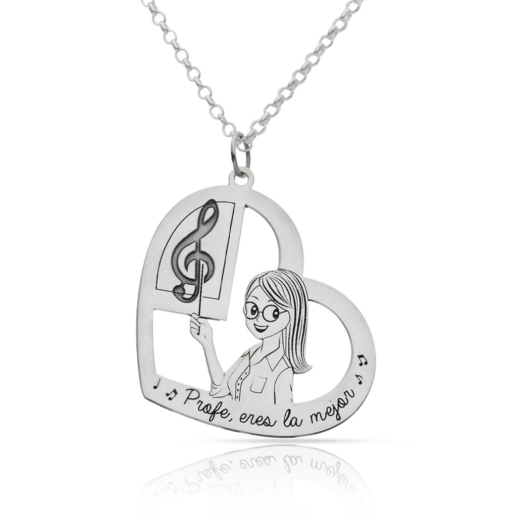 Gargantilla plata 925mm profesora musica - 28x26mm