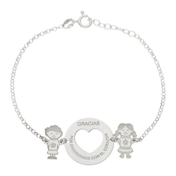 Pulsera plata 925mm corazon + niños