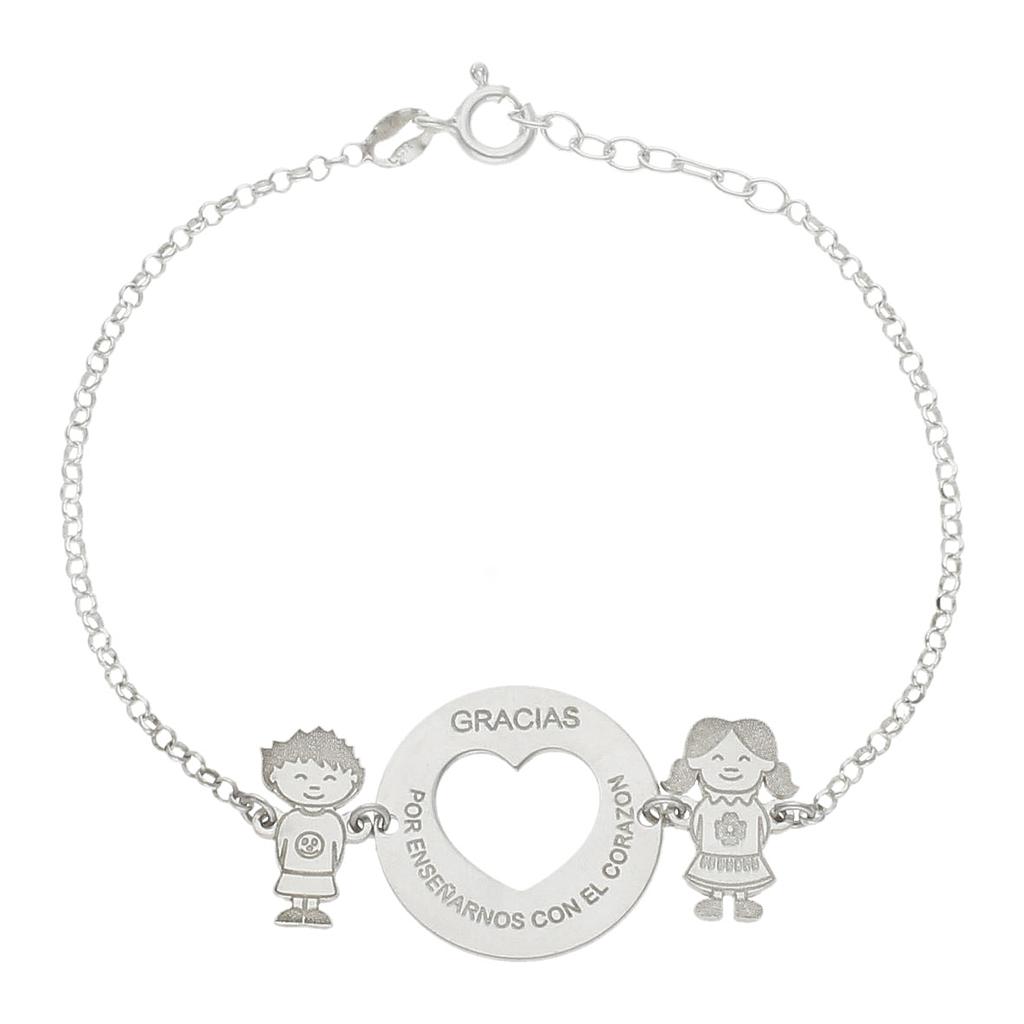 Pulsera plata 925mm corazon + niños