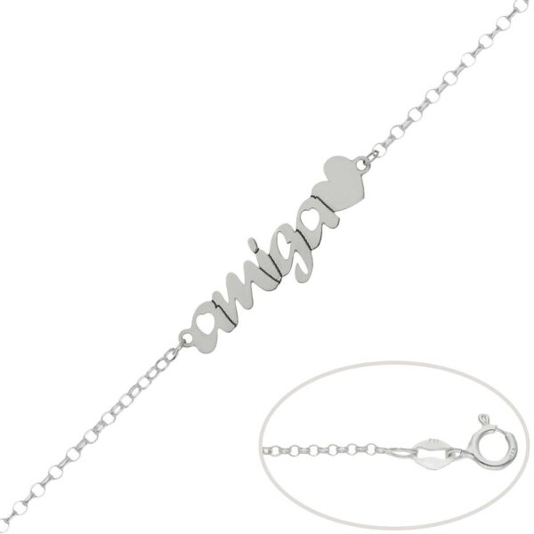 Pulsera plata 925mm amiga + corazon