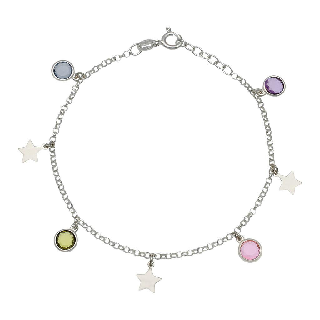 Pulsera plata 925mm estrellas + piedras