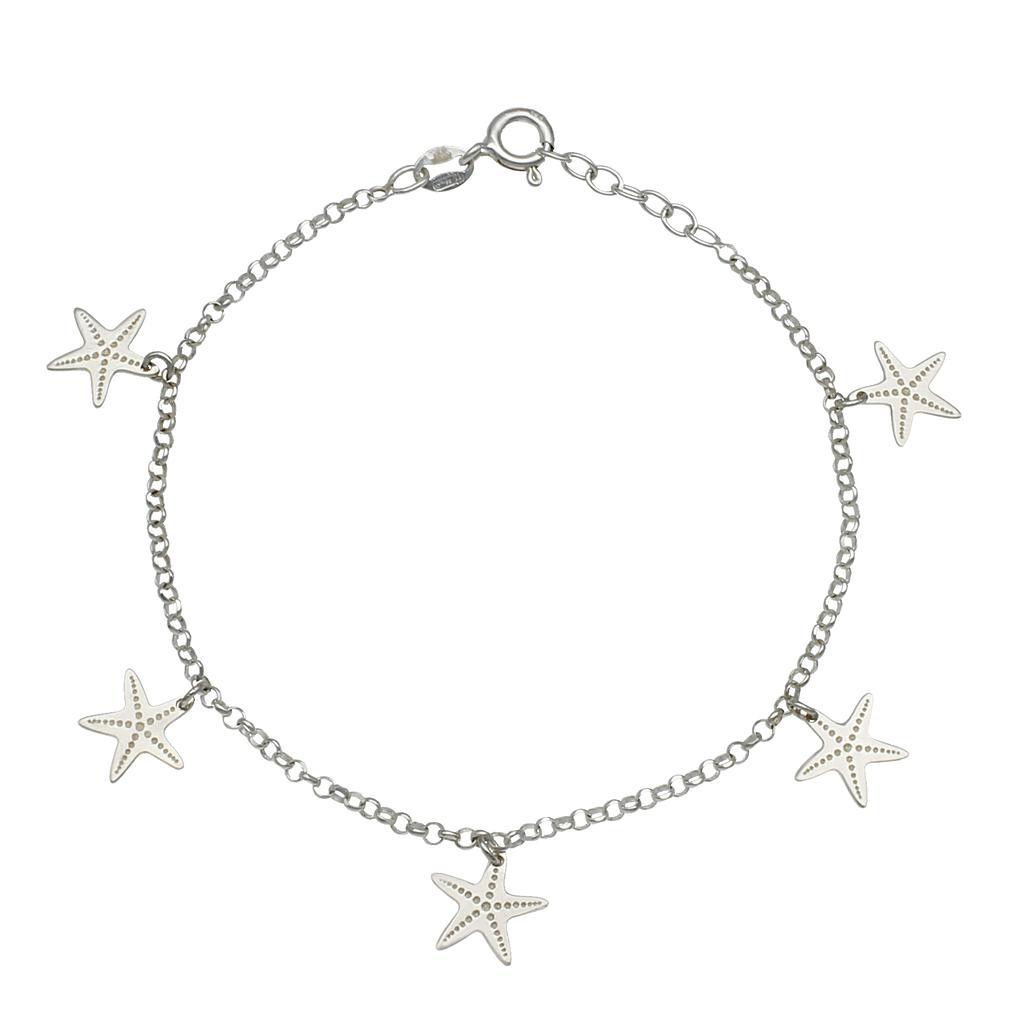 Tobillera plata 925mm mini charms estrella mar