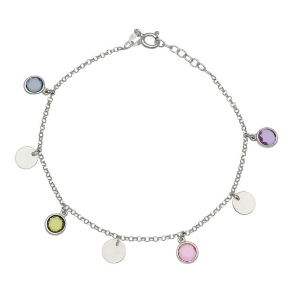 Tobillera plata 925mm circulos + piedras