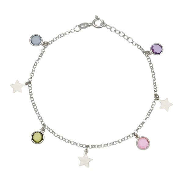 Tobillera plata 925mm estrellas + piedras
