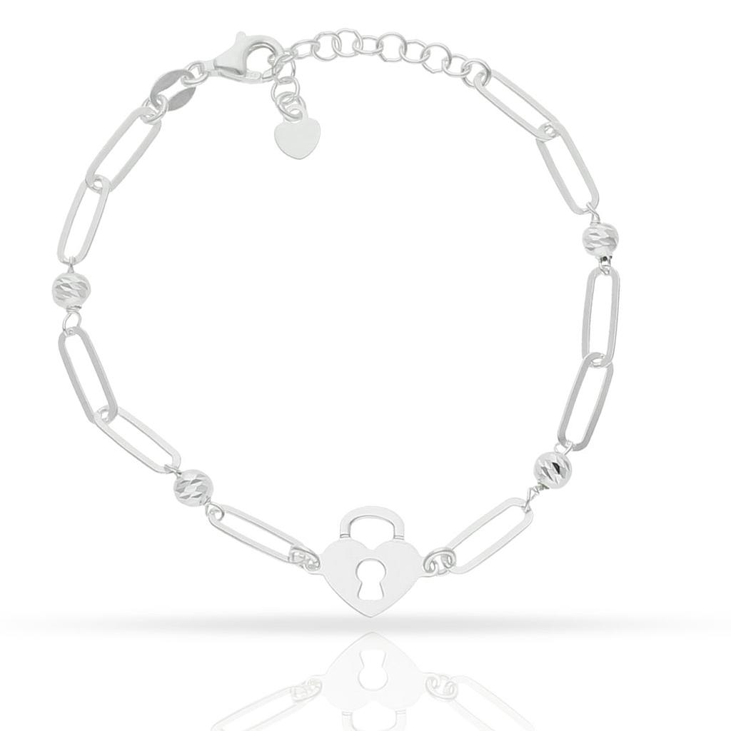 Pulsera plata 925mm candado + bolas