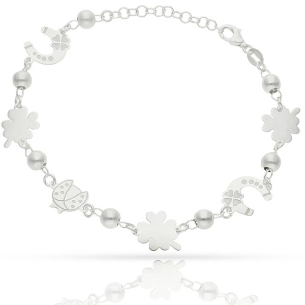 Pulsera plata 925mm de la suerte herradura + trebol + mariquita