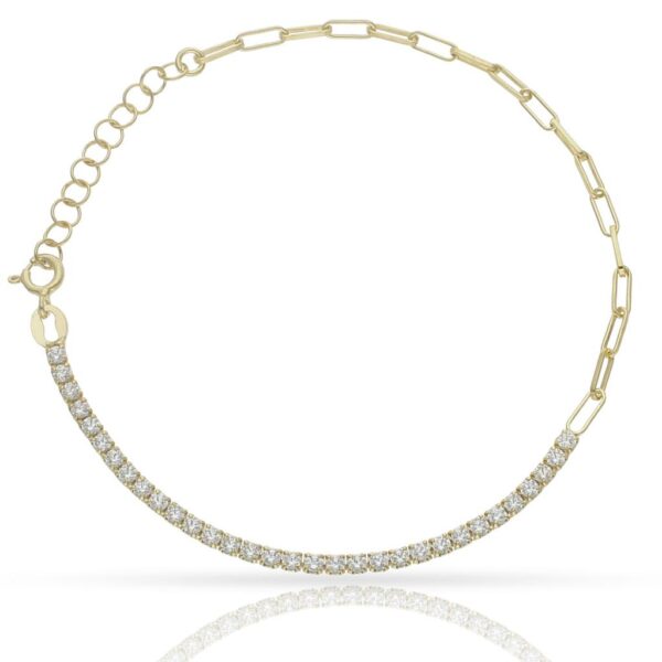Pulsera plata chapada oro circonitas + eslabones