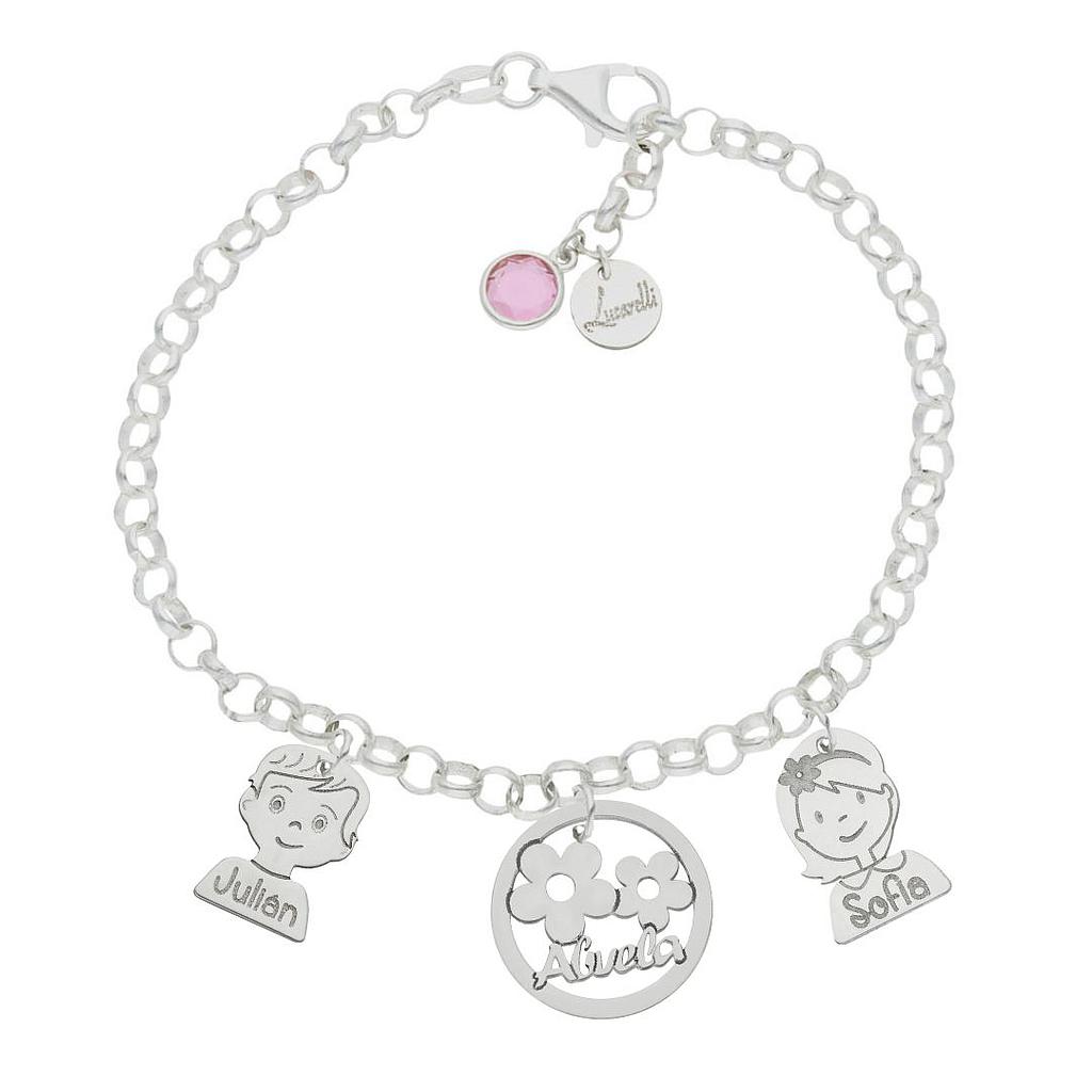 Pulsera mi historia plata 925mm abuela flores