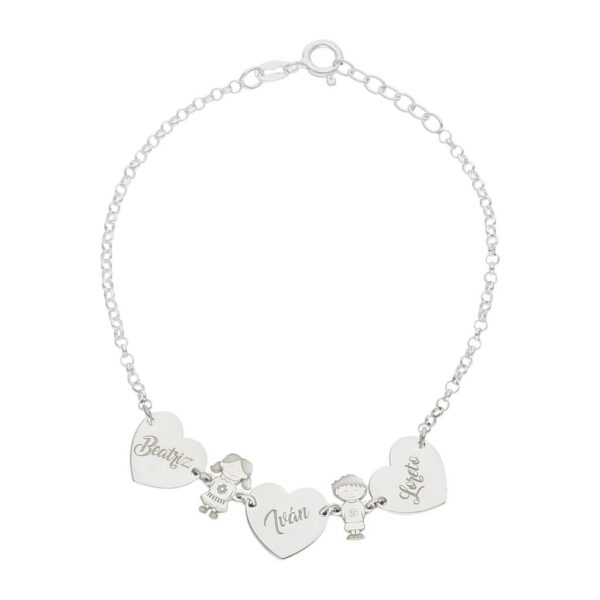 Pulsera plata 925mm corazones + niños