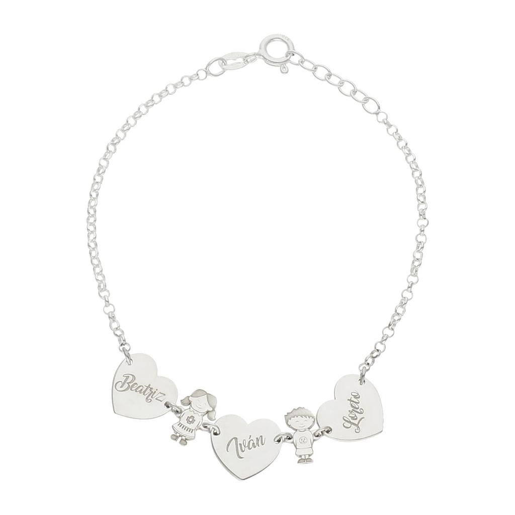 Pulsera plata 925mm corazones + niños