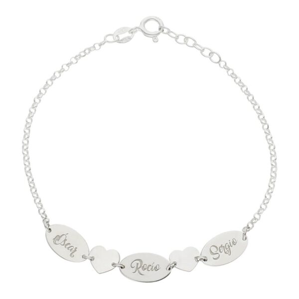 Pulsera plata 925mm chapas + corazones