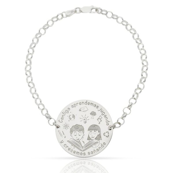 Pulsera plata 925mm niños libro + frase - 28mm