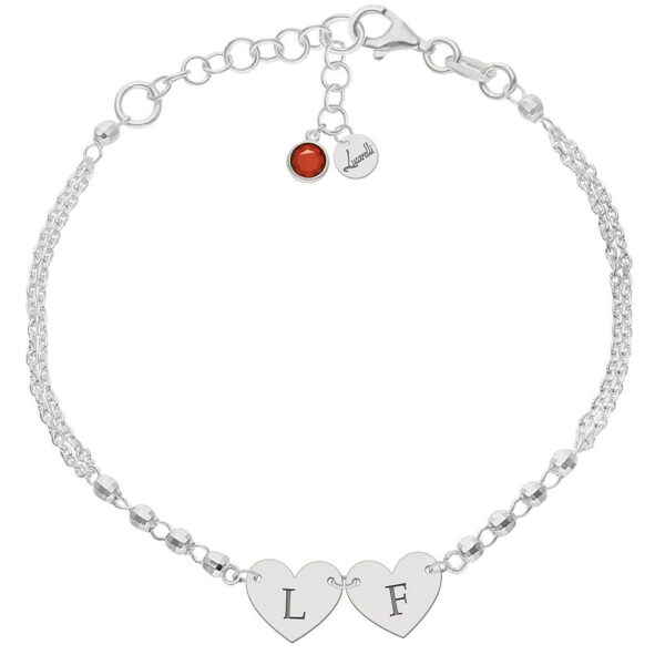 Pulsera plata 925mm forzada + bolas - corazones + iniciales