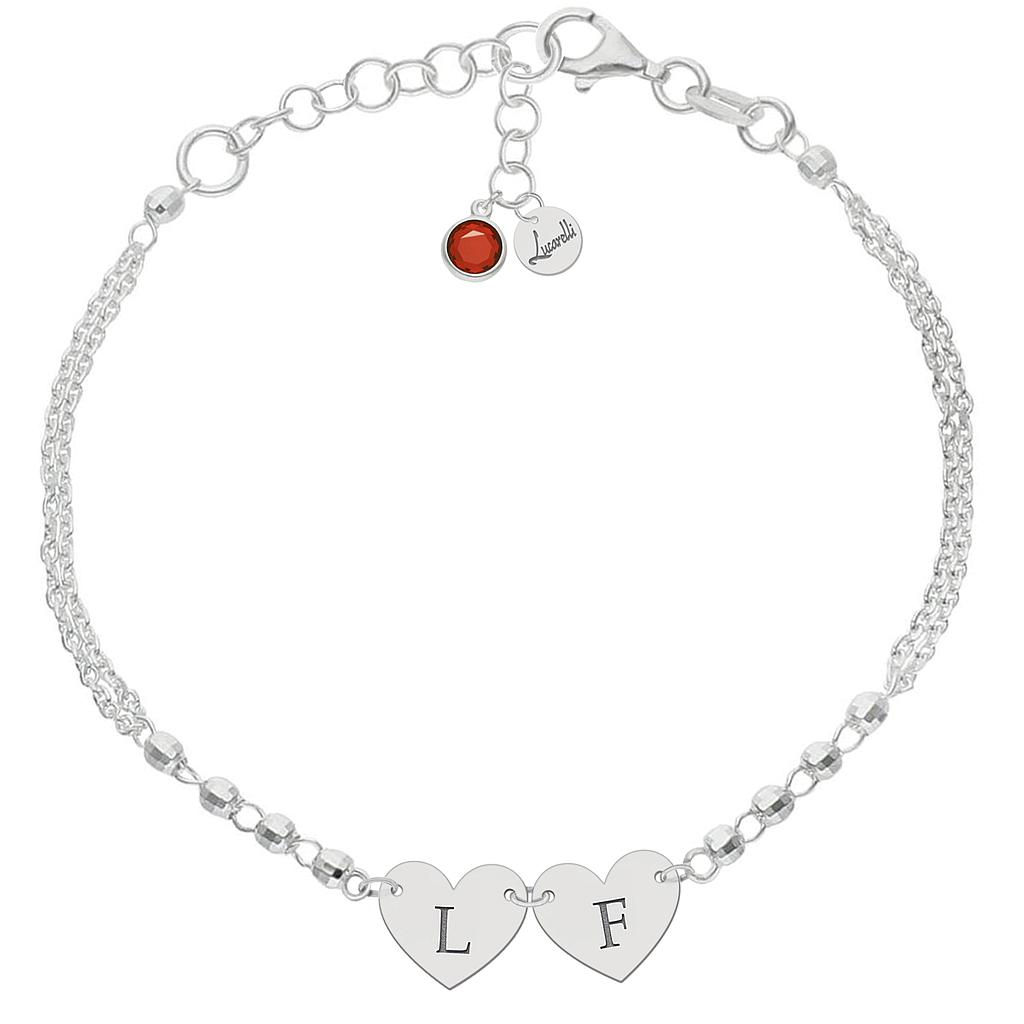Pulsera plata 925mm forzada + bolas - corazones + iniciales