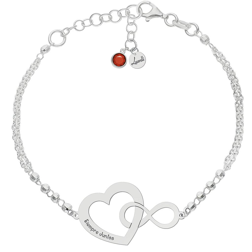 Pulsera plata 925mm forzada + bolas - corazon + infinito