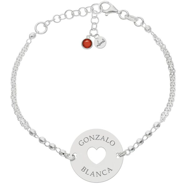 Pulsera plata 925mm forzada + bolas - nombres + corazon